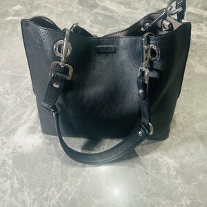 CALVIN KLEIN Black Leather Medium Tote Shoulder Bag Classy Magnetic Closure